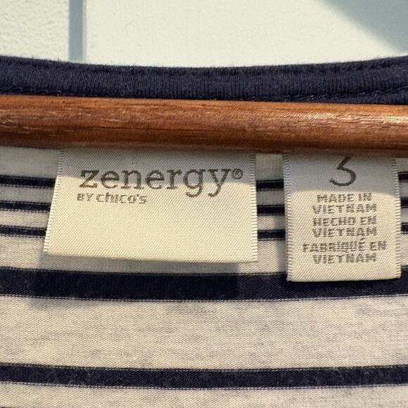 Zenergy Chico’s Maxi Dress Women XL (3) Blue White Stripe Nautical Sailor Cruise - Picture 3 of 15